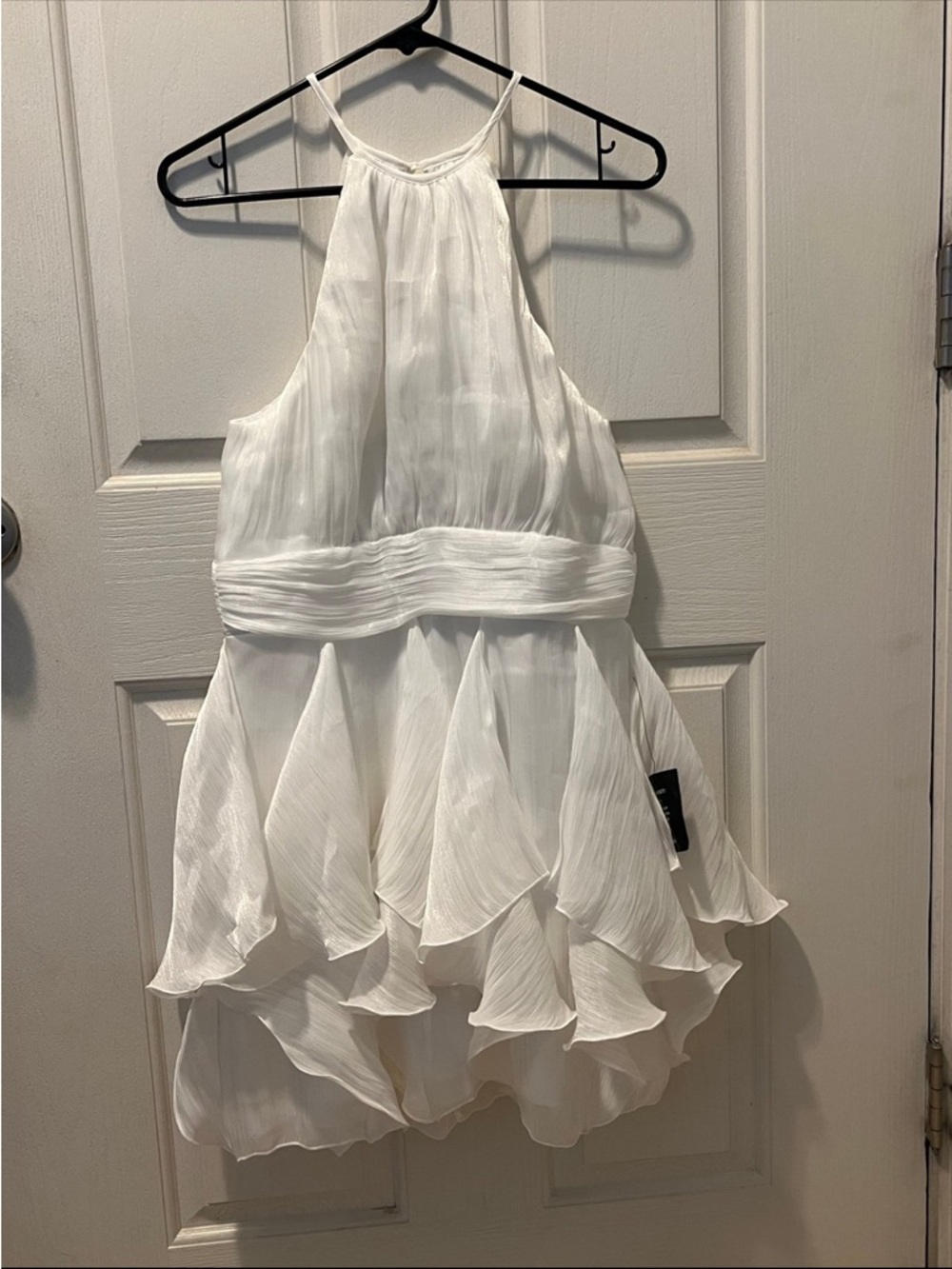 Lulu's White Halter Mini Dress with Tiered Ruffle Skirt